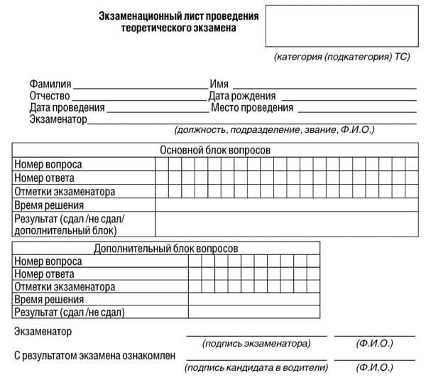 купить лист сдачи теоретического экзамена ПДД в Владимире